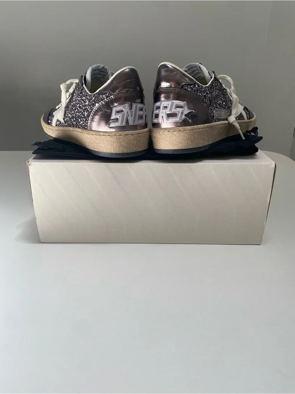 Golden Goose Ball Star Sneaker Gray/Purple/Glitter/Leather/White 38 New in Box